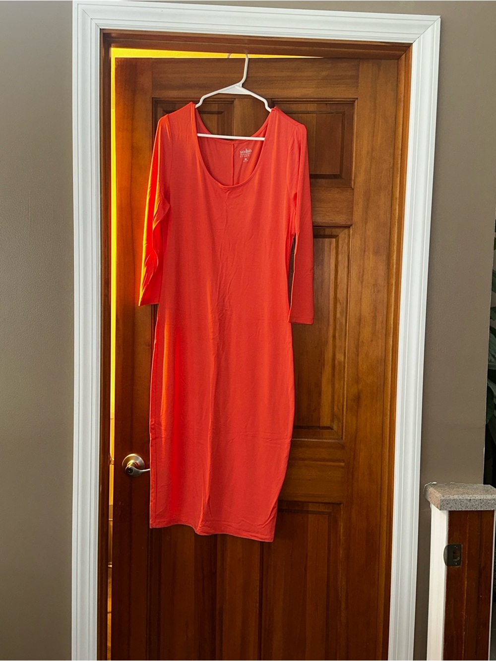 NWT New York & Company Soho Orange/Pink Midi Scoop Neck Dress size M